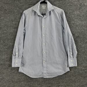 Brunello Cucinelli Shirt Mens Small Striped Poplin Slim Fit Blue Office Luxury